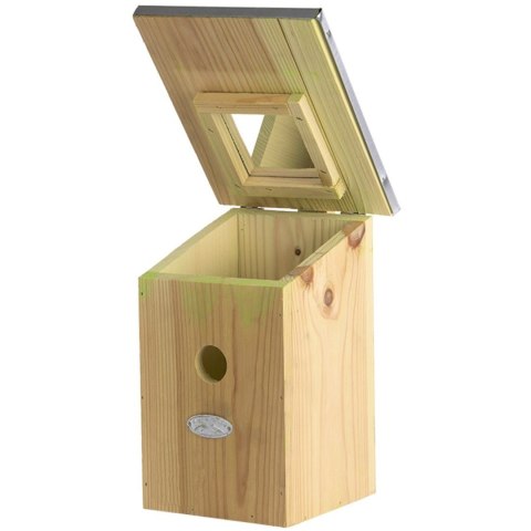 Budka lęgowa dla ptaków z lusterkiem i uchylnym daszkiem