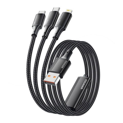 Kabel USB-A 3w1, Essager, EXCMTL-JJ01-P, USB-C/Lightning/Micro, 100W, 1.2m (czarny)