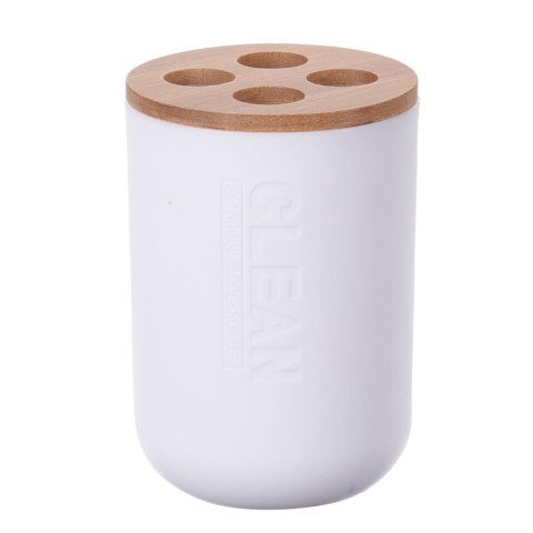 Biały pojemnik na szczoteczki do zębów Wykonany z tworzywa sztucznego i bambusa, przybornik na szczoteczki do zębów z czterema k