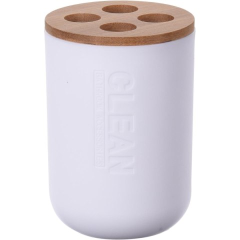 Biały pojemnik na szczoteczki do zębów Wykonany z tworzywa sztucznego i bambusa, przybornik na szczoteczki do zębów z czterema k