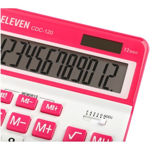 ELEVEN Kalkulator biurowy biały CDC120WHRD białe i różowe klawisze oraz różowa ramka wokół wyświetlacza