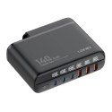 Ładowarka sieciowa z wyświetlaczem 140W LDNIO A6140C 3x USB-A + 3x USB-C, US/UK/EU (czarna)