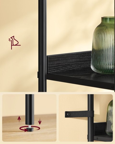 Czarny regał z transparentnymi drzwiczkami