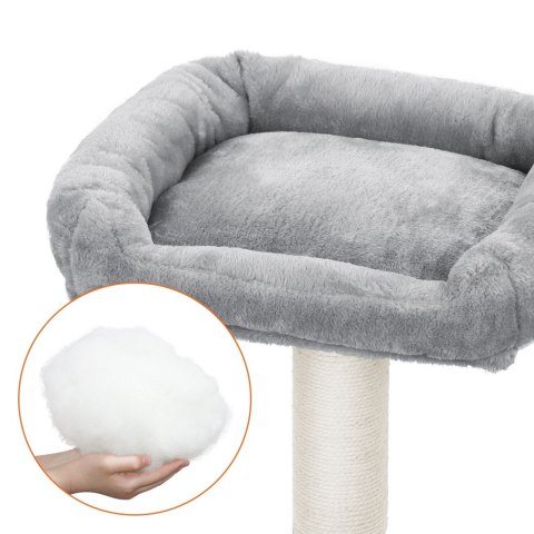 Jasnoszary drapak dla kota 110 cm Stabilny drapak wykonany z płyty MDF z podwyższoną platformą, koszem, przytulną jaskinią, pomp