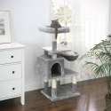 Jasnoszary drapak dla kota 110 cm Stabilny drapak wykonany z płyty MDF z podwyższoną platformą, koszem, przytulną jaskinią, pomp