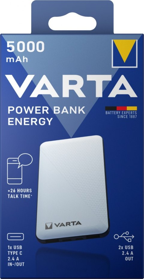POWERBANK ENERGY 5000mAh 1xUSB C, 1xUSBA VARTA