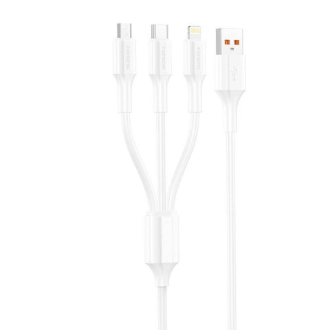 Kabel 3w1 USB do USB-C / Micro USB / Lightning Foneng XS01 , 3A, 1,2m (Biały)