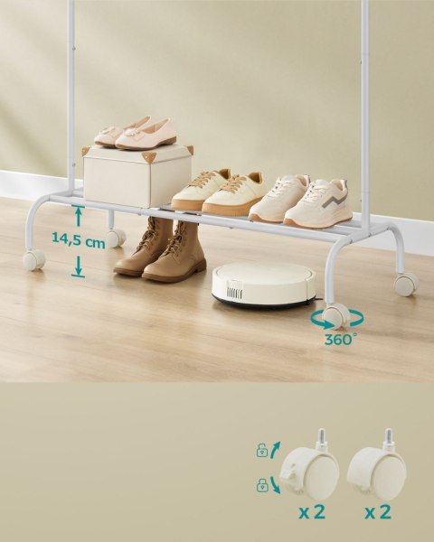 Mobilny wieszak na ubrania z dolną półką