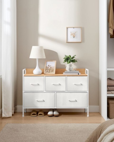 Wąska komoda z 5 szufladami biało-beżowa