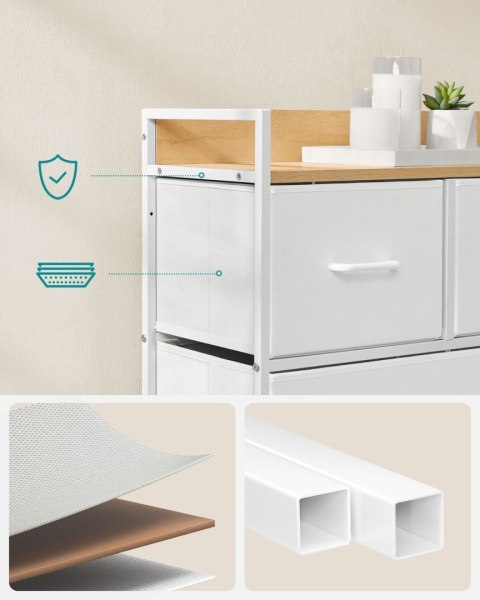 Wąska komoda z 5 szufladami biało-beżowa