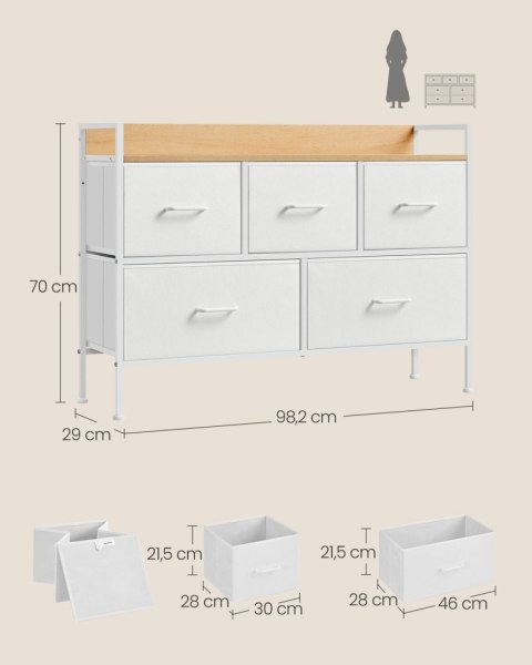 Wąska komoda z 5 szufladami biało-beżowa
