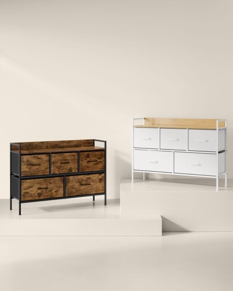 Wąska komoda z 5 szufladami biało-beżowa