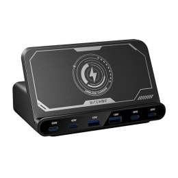 Ładowarka sieciowa Blitzwolf BW-S27 160W, 2xUSB-A, 4xUSB-C, 15W ładowarka bezprzewodowa (czarna)