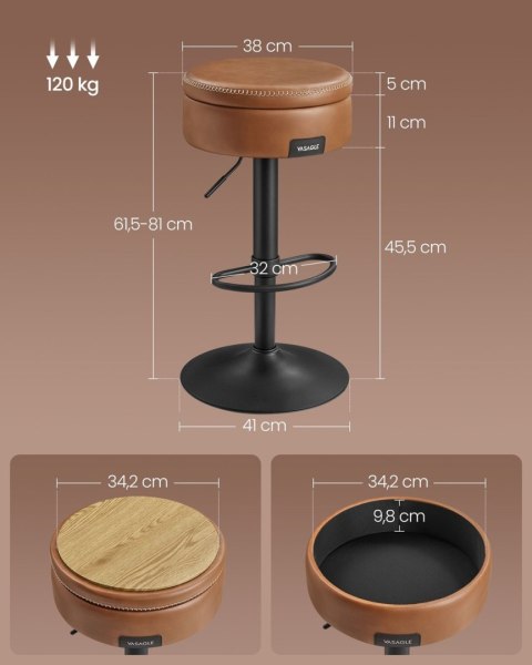 Brązowy hoker obrotowy ze schowkiem EKHO