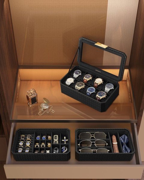 Czarny ekspozytor na zegarki 3 poziomy