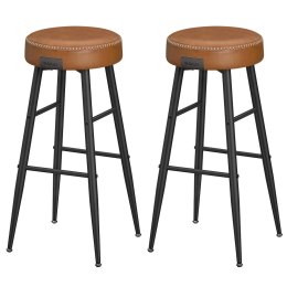 Zestaw 2 wysokich hokerów karmelowy brąz Zestaw dwóch wysokich stabilnych hokerów wykonanych ze stali i pianki o wysokiej spręży