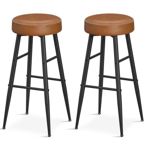 Zestaw 2 wysokich hokerów karmelowy brąz Zestaw dwóch wysokich stabilnych hokerów wykonanych ze stali i pianki o wysokiej spręży