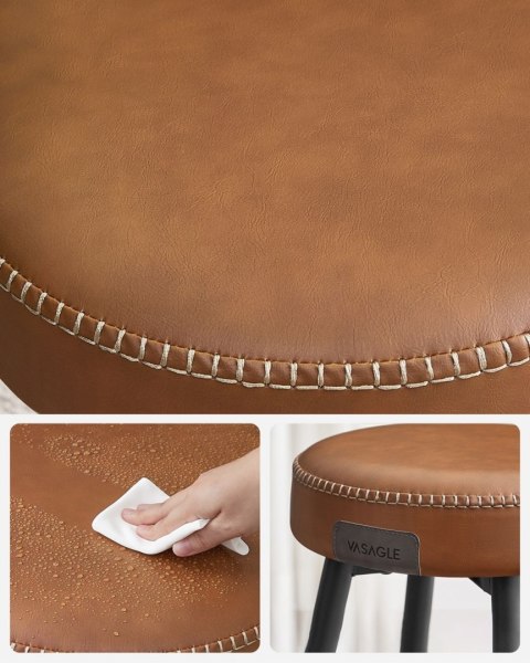 Zestaw 2 wysokich hokerów karmelowy brąz Zestaw dwóch wysokich stabilnych hokerów wykonanych ze stali i pianki o wysokiej spręży