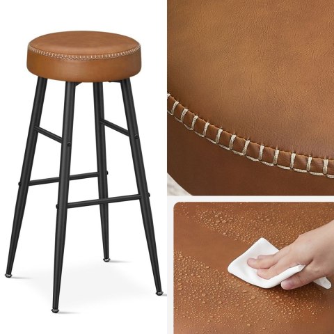 Zestaw 2 wysokich hokerów karmelowy brąz Zestaw dwóch wysokich stabilnych hokerów wykonanych ze stali i pianki o wysokiej spręży