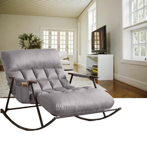Podwójny fotel bujany z czarną metalową podstawą - Szary