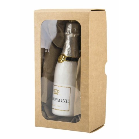 Bombka choinkowa Butelka Szampana Biała Szklana ozdoba choinkowa wykonana ze szkła, ręcznie malowana, wyprodukowana w Polsce