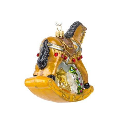 Bombka choinkowa Koń na biegunach wzór 2 Szklana ozdoba choinkowa wykonana ze szkła, ręcznie malowana, wyprodukowana w Polsce