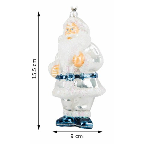 Bombka choinkowa Święty Mikołaj Srebrny Szklana ozdoba choinkowa wykonana ze szkła, ręcznie malowana, wyprodukowana w Polsce