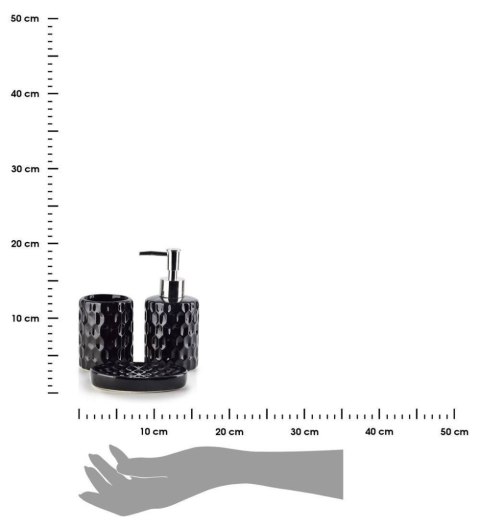 Komplet łazienkowy Gaze Black W skład kompletu wchodzą dozownik na mydło w płynie lub balsam, mydelniczka (podstawka), kubek na 
