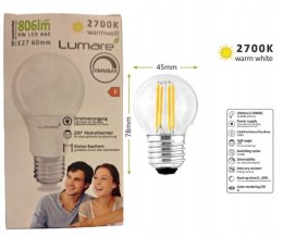 LUMARE żarówka 9W LED A60 806LM gwint E27 ciepłe światło, 1 sztuka