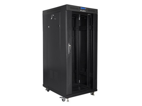 SZAFA INSTALACYJNA RACK STOJĄCA 19" 27U 600X800 CZARNA DRZWI SZKLANE LCD LANBERG (FLAT PACK)