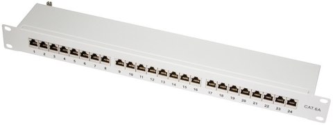 Patchpanel CAT6A 19' 24 porty, STP, szary