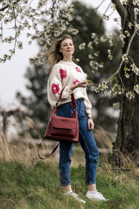 Bordowa skórzana torebka na ramię EP20