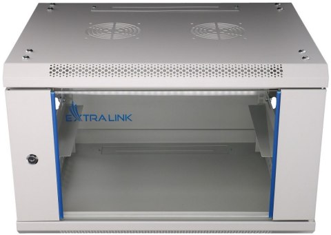 Szafka wisząca rack 6U 600x450 szara szklane drzwi