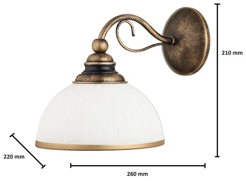 Kinkiet XSARA Patyna Biały Szklany Klosz 1xE27