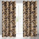 Zasłona ADEL 140x250 cm czarno złota Zasłona z miękkiego welwetu z motywem liści podkreślonych złotymi akcentami