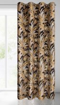 Zasłona ADEL 140x250 cm czarno złota Zasłona z miękkiego welwetu z motywem liści podkreślonych złotymi akcentami