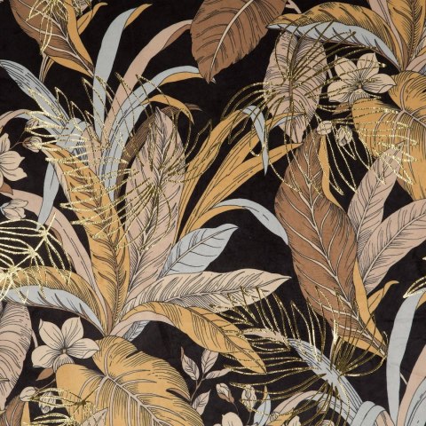 Zasłona ADEL 140x250 cm czarno złota Zasłona z miękkiego welwetu z motywem liści podkreślonych złotymi akcentami