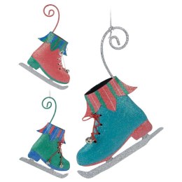 Zawieszki na choinkę łyżwy 3 szt Dekoracje świąteczne w formie łyżew, wykonane z metalu, pokryte brokatem, do powieszenia na cho