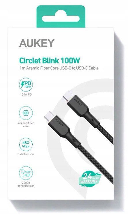 CB-KCC101 kabel USB-C - USB-C 1m 100W PD 5A 20V kevlar + nylonowy oplot