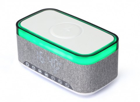 Cyfrowy budzik z funkcją bezprzewodowego ładowania, radio DAB/FM RGB biało-szary