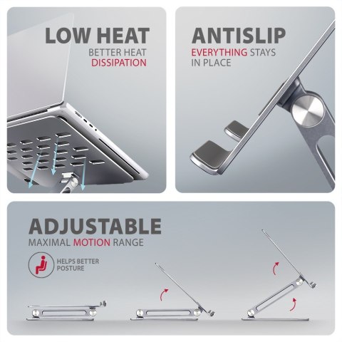 Podstawa do laptopów aluminiowa STND-LQ 10-17.3 cali, regulowane kąty nachylenia, Szara