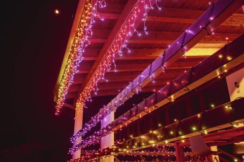 Inteligentne lampki sople Icicle 190 RGB LED, 5x0,5 m, IP44, przezroczysty przewód