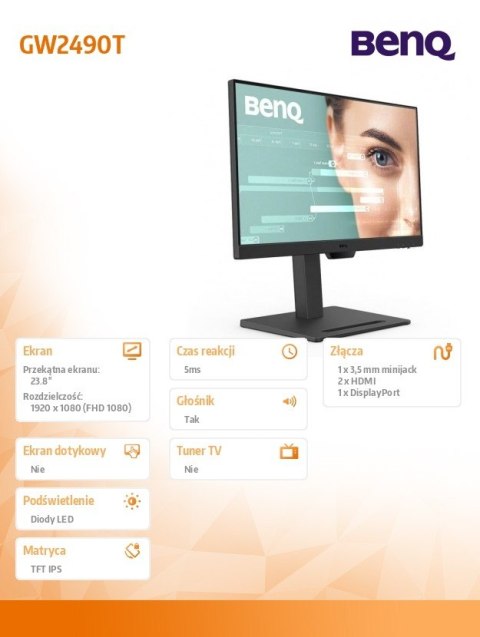 Monitor 24 cale GW2490T LED 4ms/1300:1/IPS/HDMI/GŁOŚNIKI