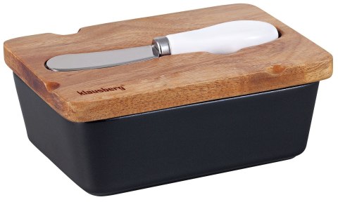 PORCELANOWA MASELNICZKA Z NOŻYKIEM POKRYWKA AKACJA KLAUSBERG KB-7784 CZARNA