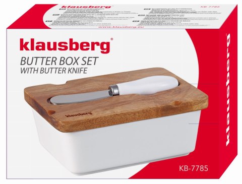 PORCELANOWA MASELNICZKA Z NOŻYKIEM POKRYWKA AKACJA KLAUSBERG KB-7785 BIAŁA