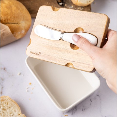 PORCELANOWA MASELNICZKA Z NOŻYKIEM POKRYWKA AKACJA KLAUSBERG KB-7785 BIAŁA