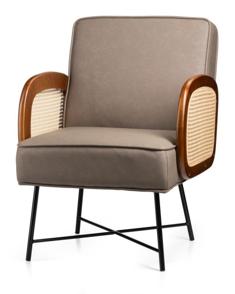 Fotel Stem ciemny beż, rattanowe oparcia
