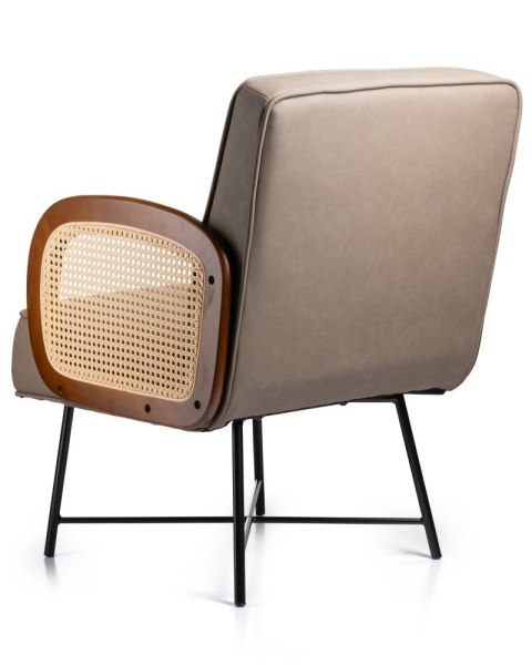 Fotel Stem ciemny beż, rattanowe oparcia