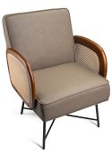 Fotel Stem ciemny beż, rattanowe oparcia