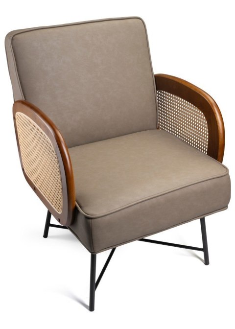 Fotel Stem ciemny beż, rattanowe oparcia